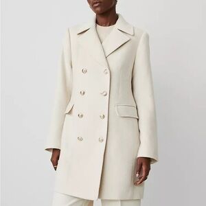 Ann Taylor Double-Breasted Notch Collar Coat In Sand Medium NEW
